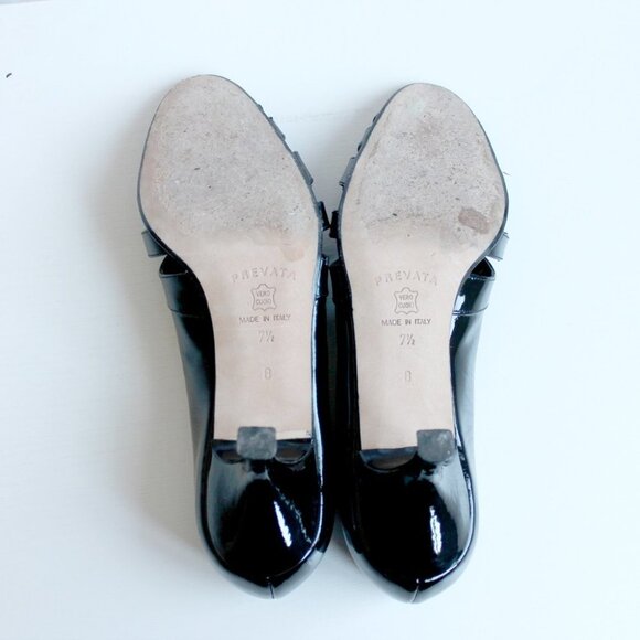 PREVATA  | Vintage Italian Leather Shoes 7 1/2 Black | Open-Toes Kitten Heels - Picture 9 of 15